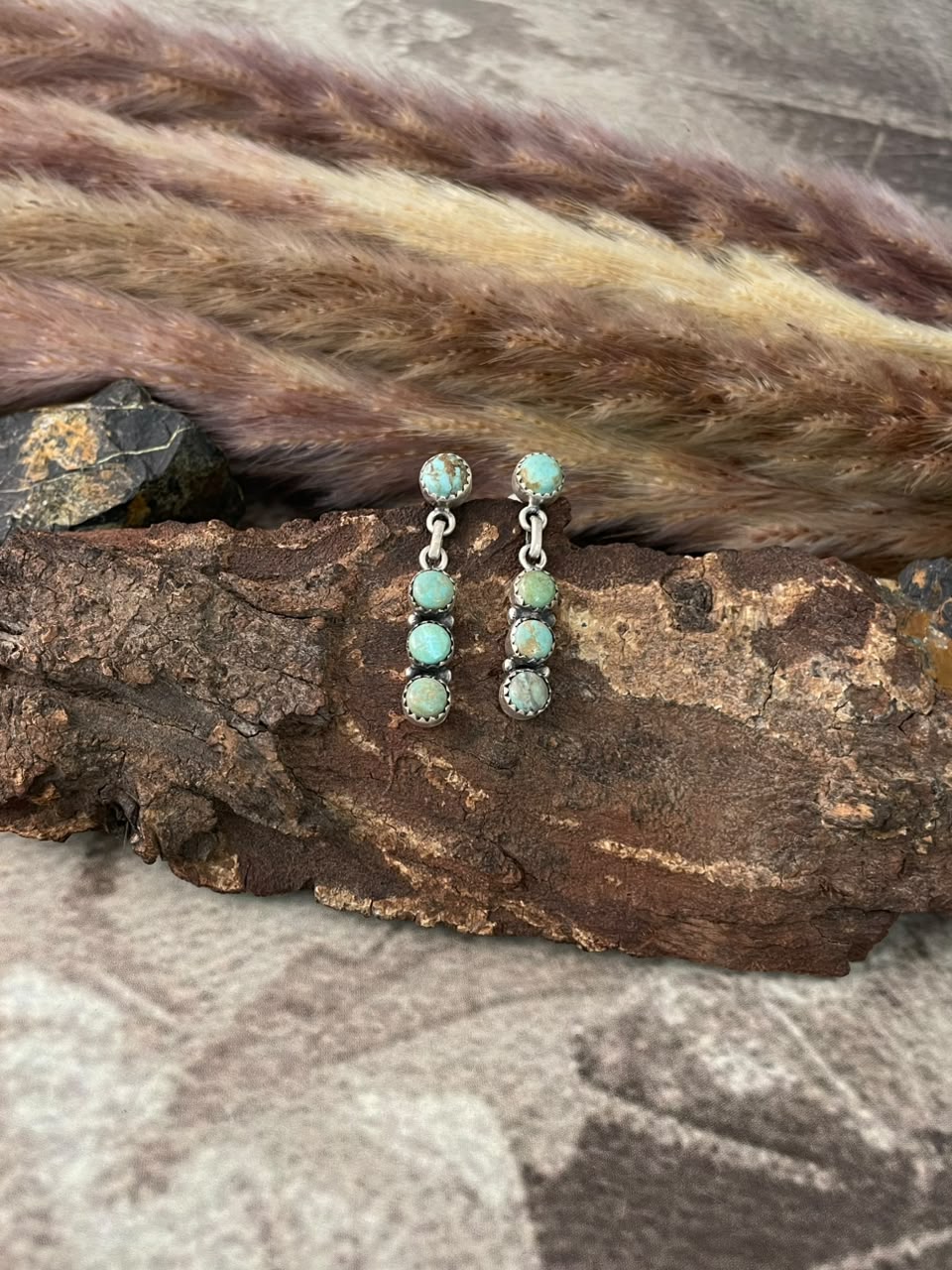 Handmade Sterling Silver Number 8 Turquoise Collection: Post Dangle Earrings Signed Nizhoni