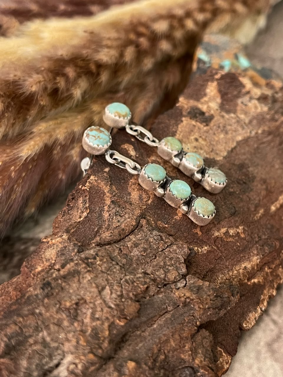 Handmade Sterling Silver Number 8 Turquoise Collection: Post Dangle Earrings Signed Nizhoni