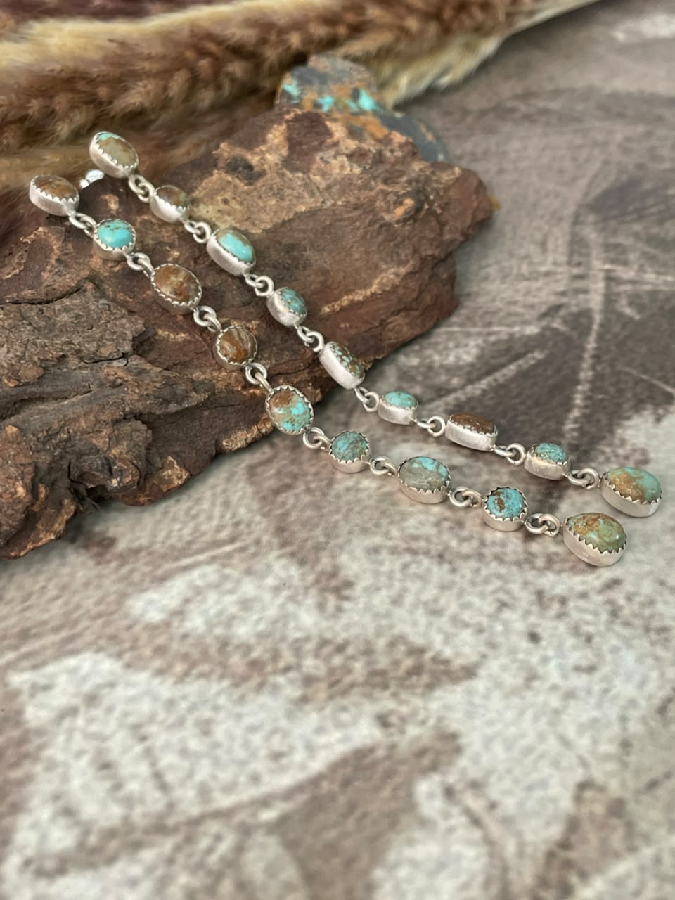 Handmade Sterling Silver Number 8 Turquoise Collection: Post Dangle Earrings Signed Nizhoni