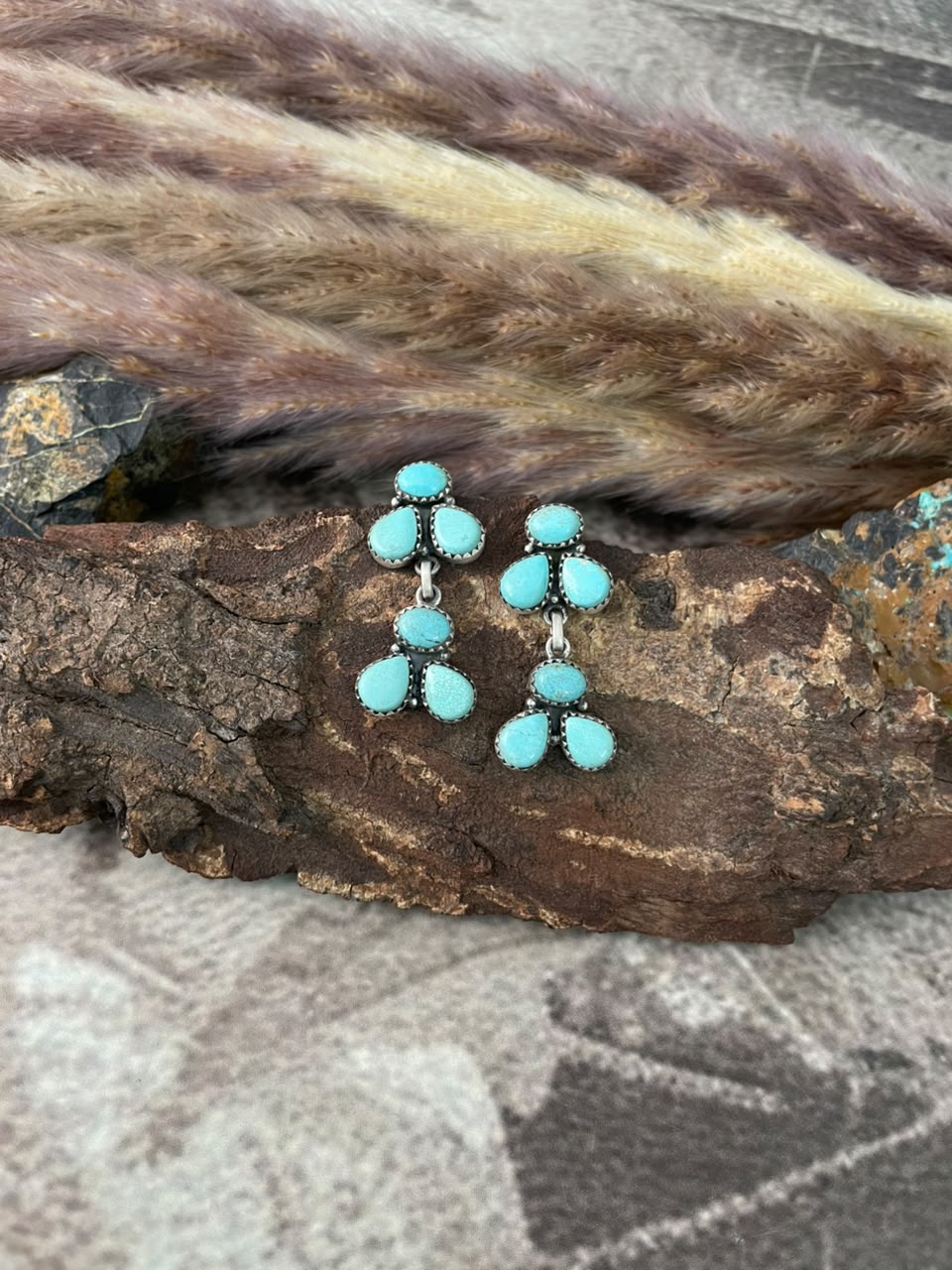Handmade Sterling Silver Number 8 Turquoise Collection: Post Dangle Earrings Signed Nizhoni