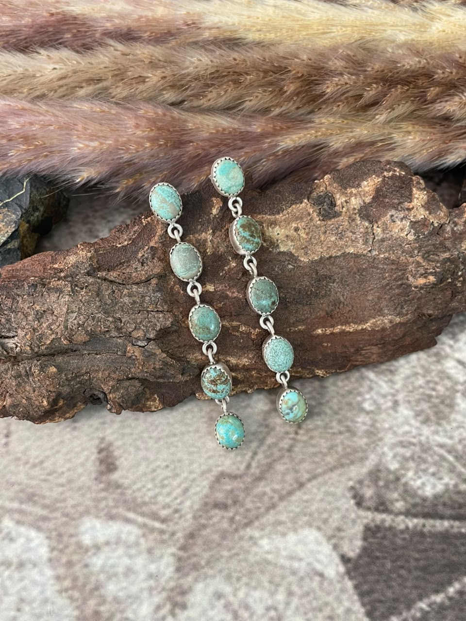 Handmade Sterling Silver Number 8 Turquoise Collection: Post Dangle Earrings Signed Nizhoni
