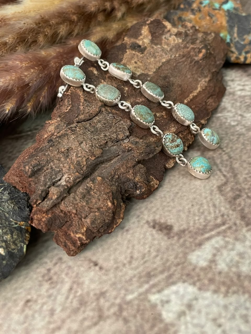 Handmade Sterling Silver Number 8 Turquoise Collection: Post Dangle Earrings Signed Nizhoni