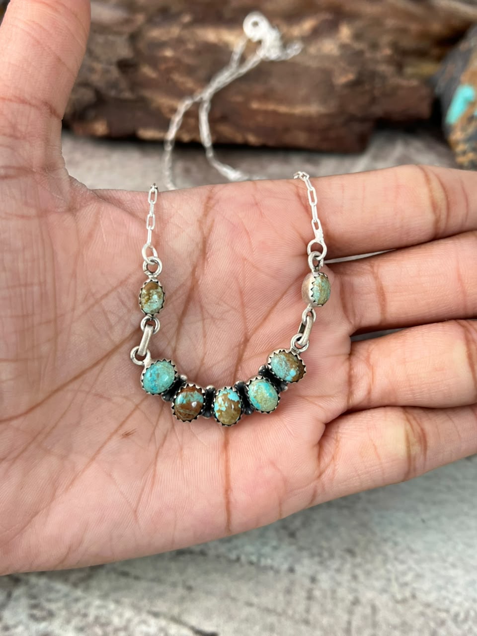 Handmade Sterling Silver Number 8 Turquoise Collection: Necklace Signed Nizhoni