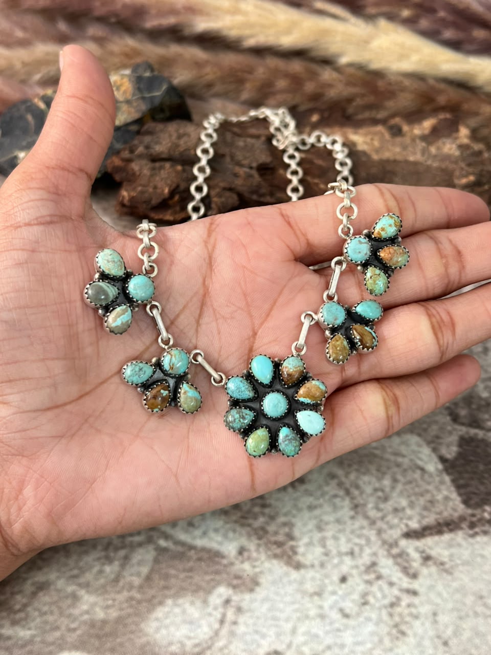 Handmade Sterling Silver Number 8 Turquoise Collection: Necklace Signed Nizhoni
