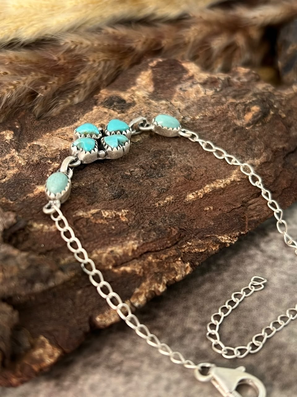 Handmade Sterling Silver Number 8 Turquoise Collection: Chain Bracelet Signed Nizhoni