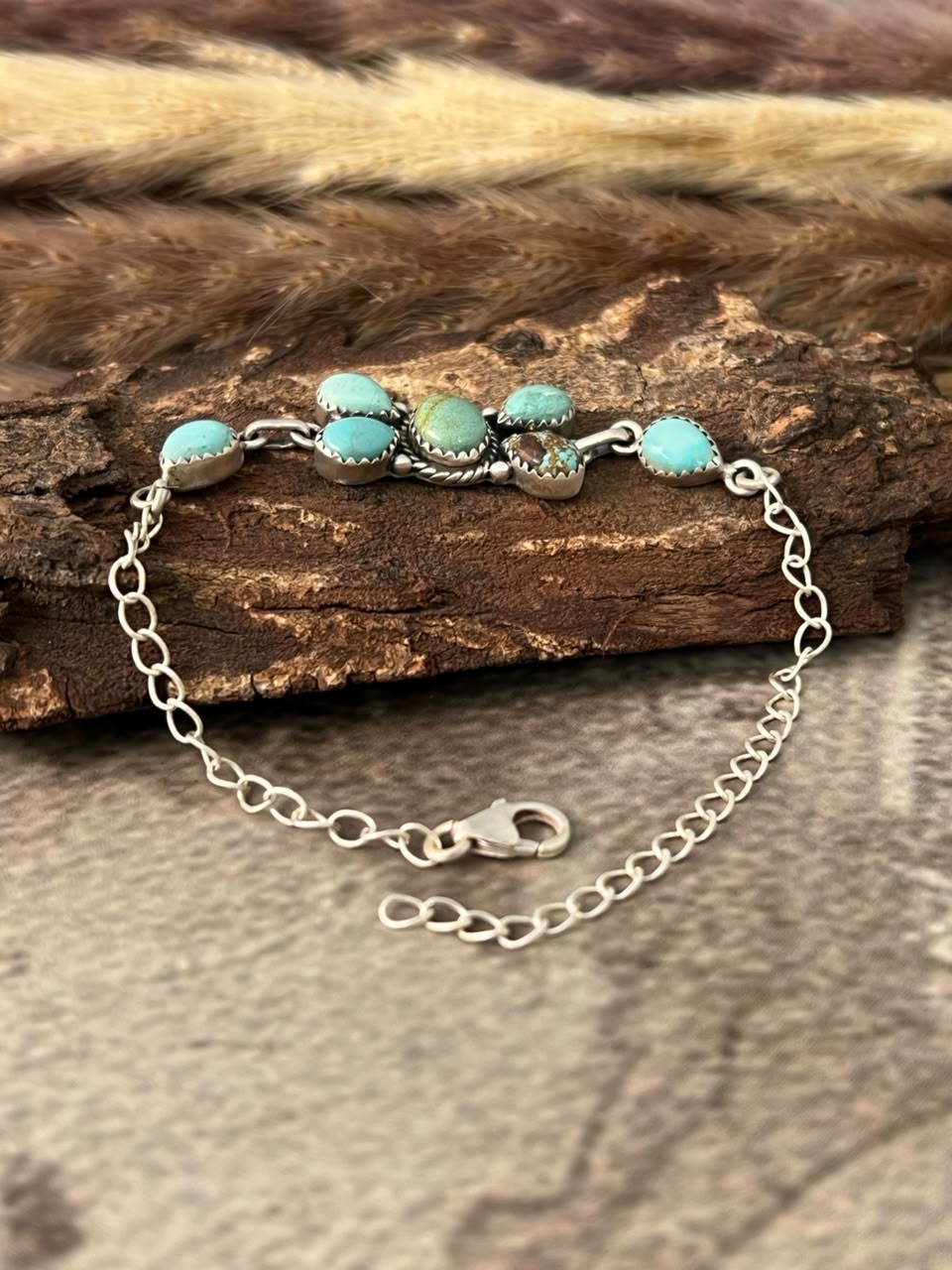 Handmade Sterling Silver Number 8 Turquoise Collection: Chain Bracelet Signed Nizhoni