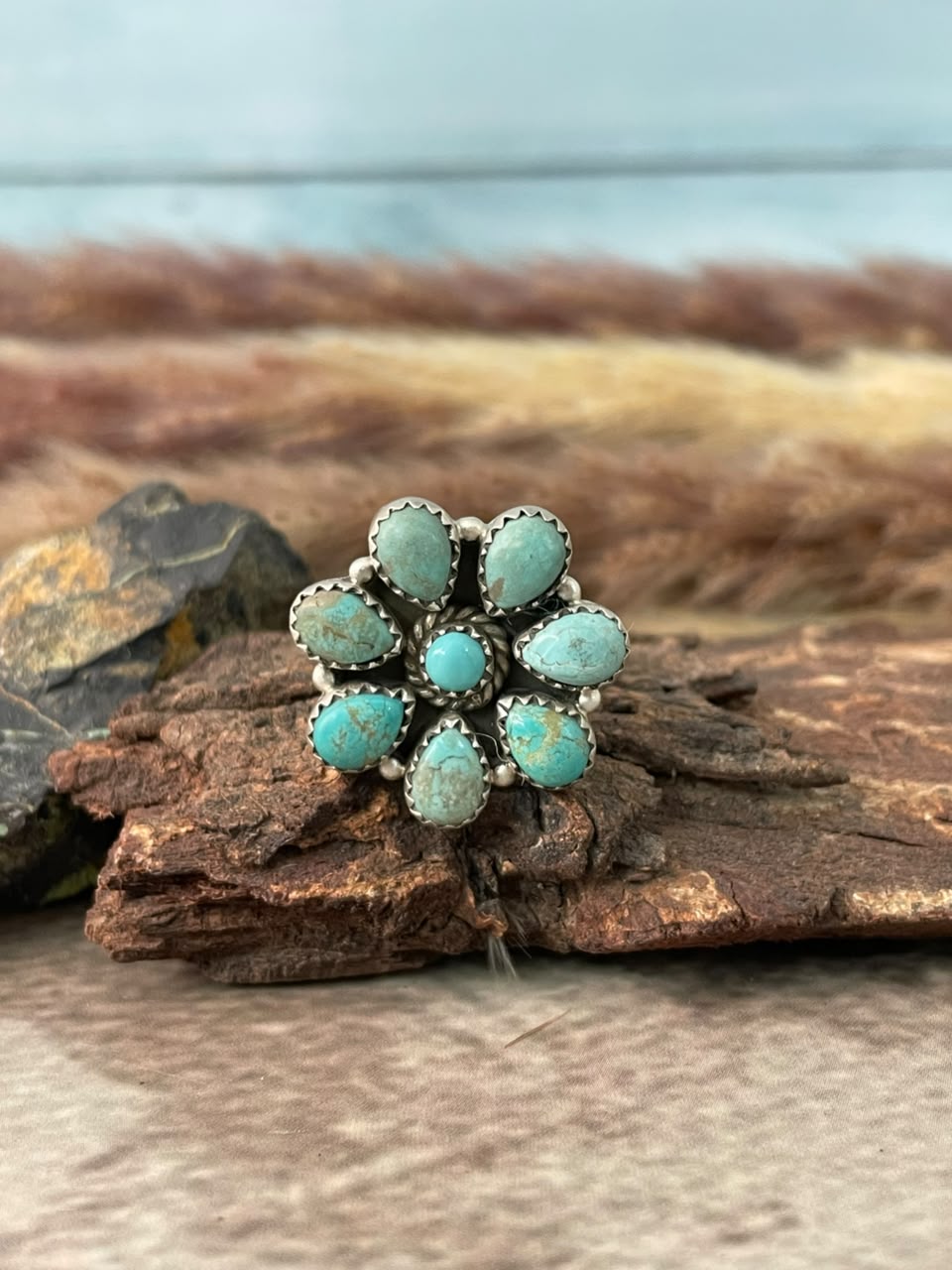 Handmade Sterling Silver Number 8 Turquoise Collection: Adjustable Ring Signed Nizhoni