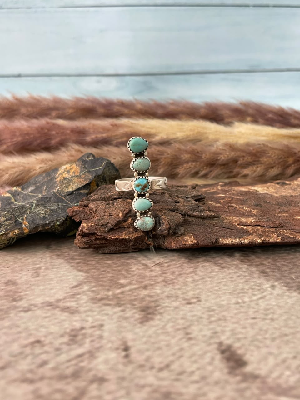 Handmade Sterling Silver Number 8 Turquoise Collection: Adjustable Ring Signed Nizhoni