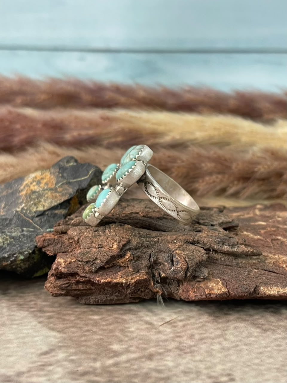 Handmade Sterling Silver Number 8 Turquoise Collection: Naja Adjustable Ring Signed Nizhoni