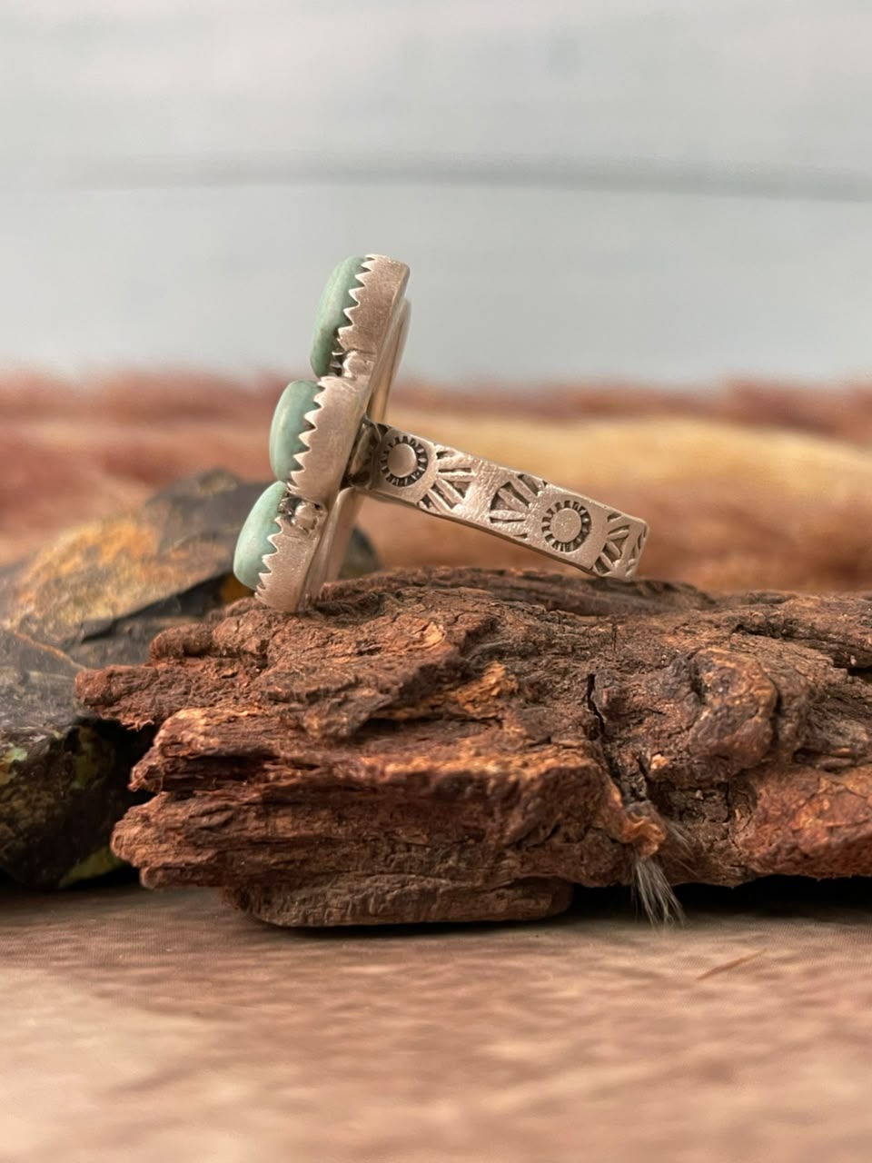Handmade Sterling Silver Number 8 Turquoise Collection: Adjustable Ring Signed Nizhoni