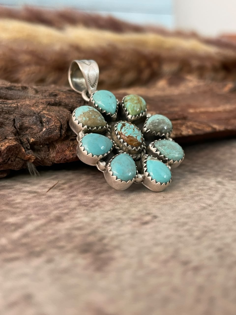 Handmade Sterling Silver Number 8 Turquoise Collection: Pendant Signed Nizhoni