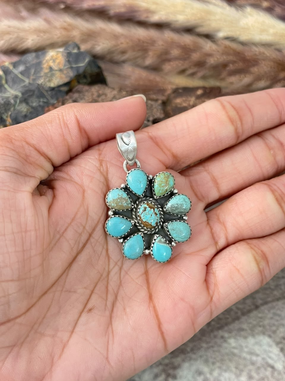 Handmade Sterling Silver Number 8 Turquoise Collection: Pendant Signed Nizhoni