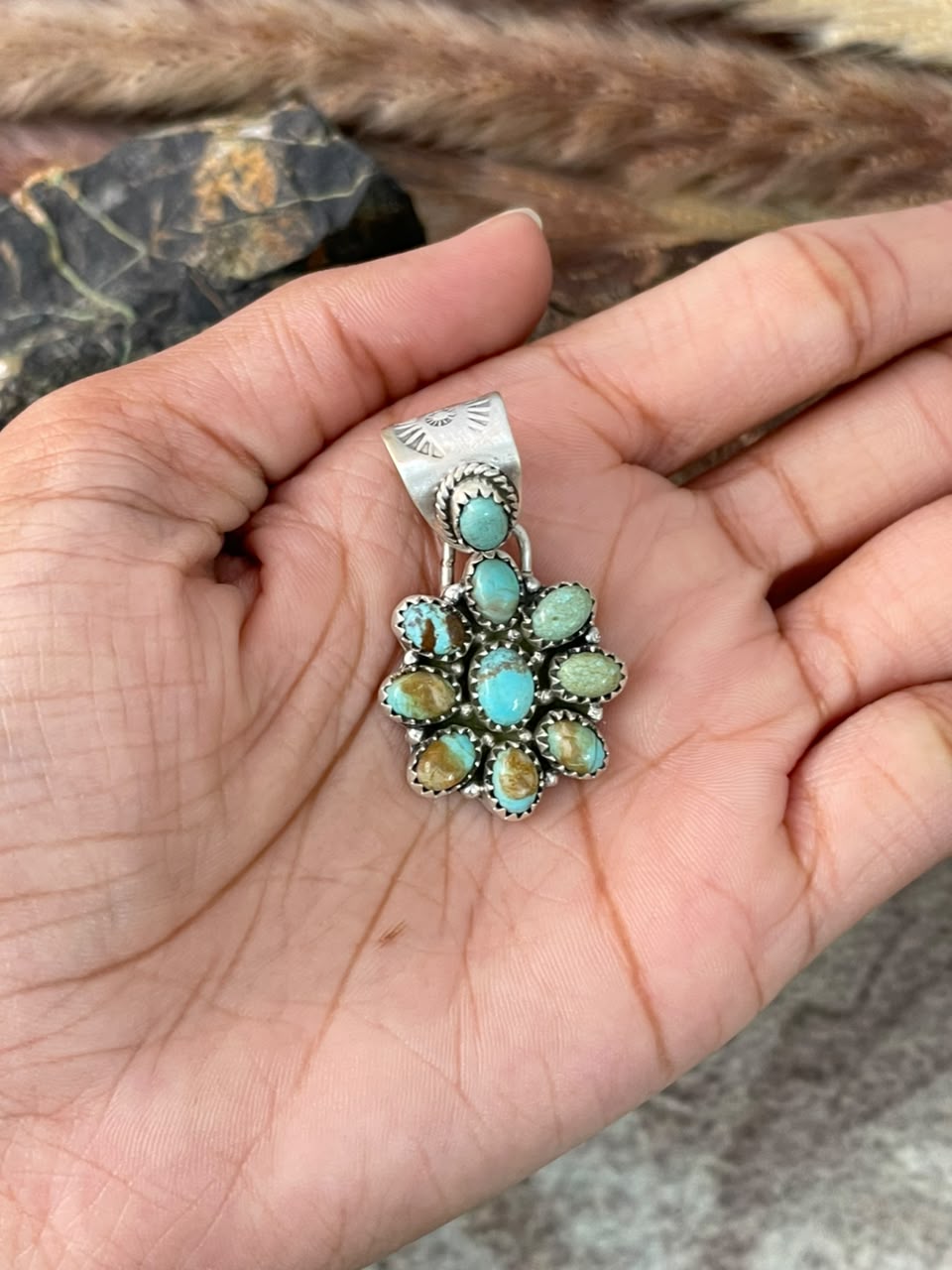 Handmade Sterling Silver Number 8 Turquoise Collection: Pendant Signed Nizhoni