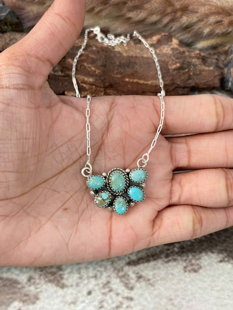 Handmade Sterling Silver Number 8 Turquoise Collection: Necklace Signed Nizhoni