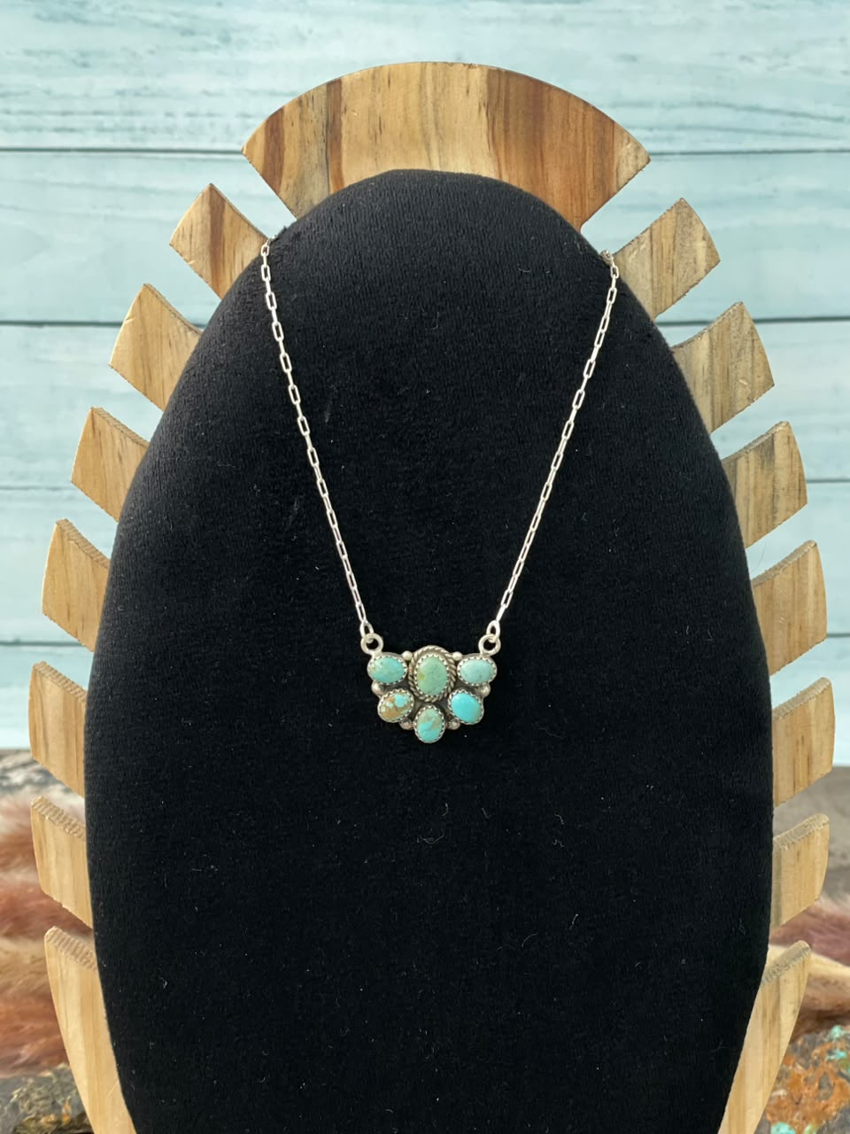 Handmade Sterling Silver Number 8 Turquoise Collection: Necklace Signed Nizhoni