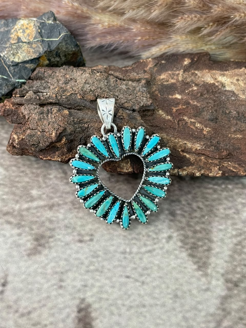 Handmade Sterling Silver Kingman Turquoise Heart Pendant Signed Nizhoni