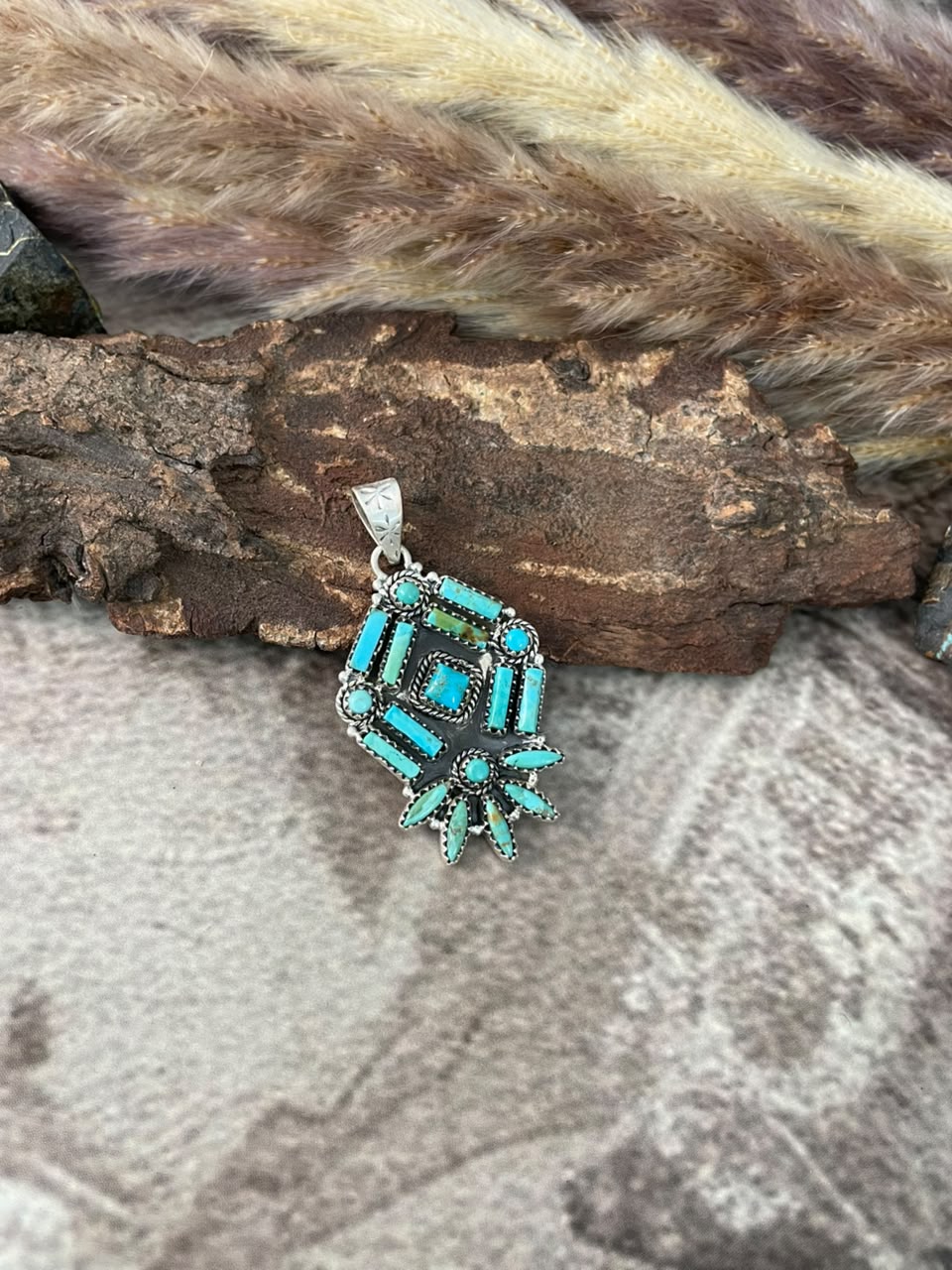 Handmade Sterling Silver Kingman Turquoise Pendant Signed Nizhoni