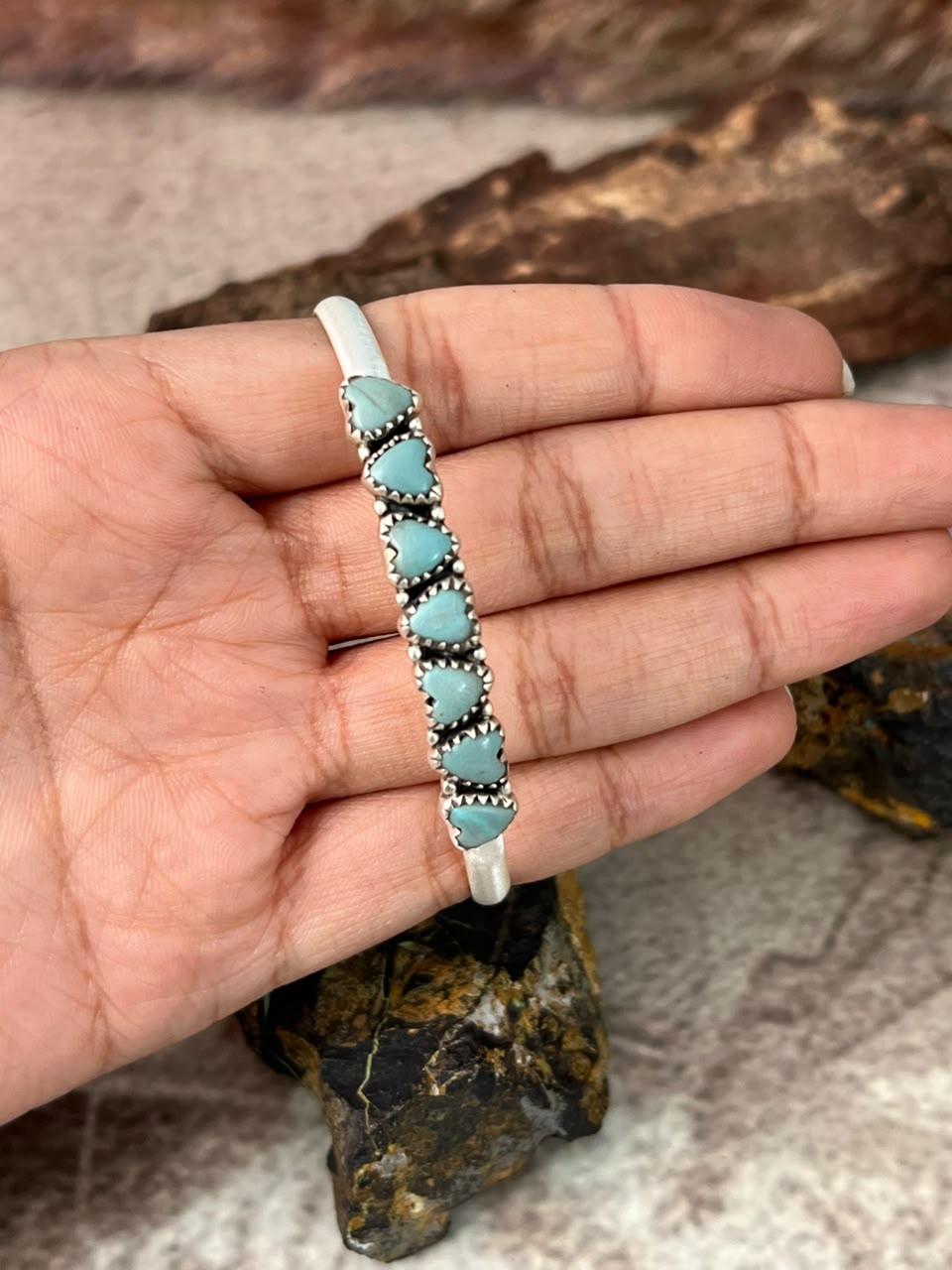 Handmade Sterling Silver Number 8 Turquoise Collection: Cuff Bracelet Signed Nizhoni