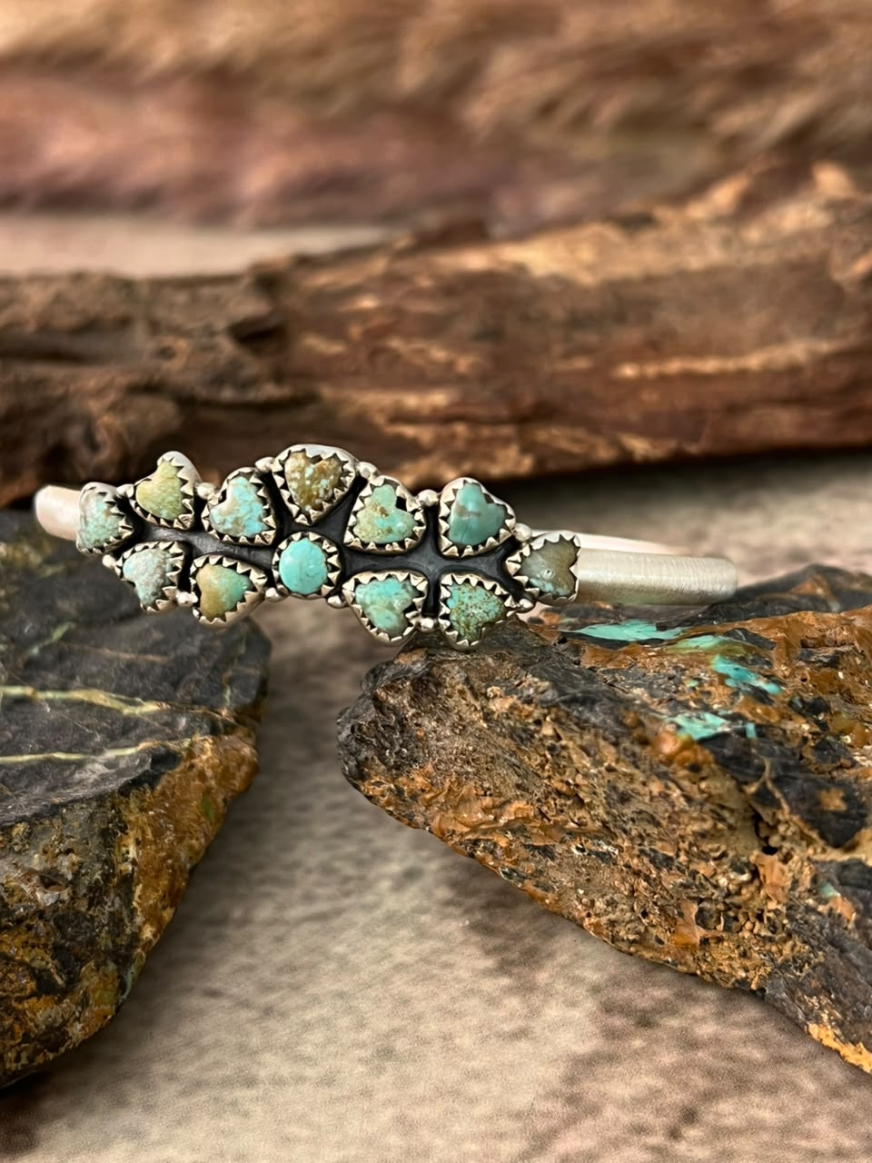 Handmade Sterling Silver Number 8 Turquoise Collection: Cuff Bracelet Signed Nizhoni