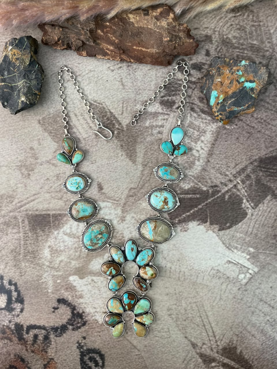 Handmade Sterling Silver Royston Turquoise Naja Necklace Signed Nizhoni (4)