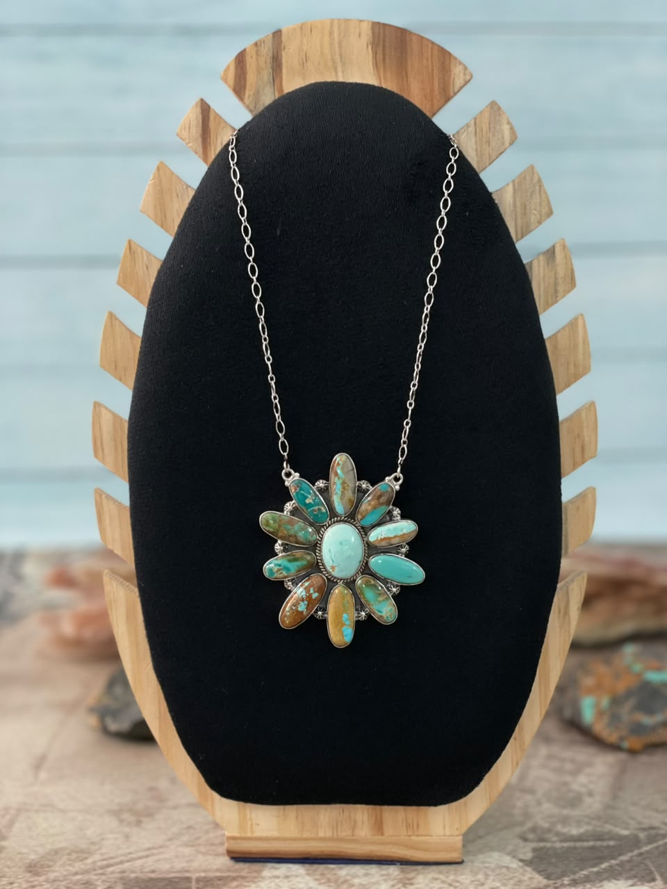 Handmade Sterling Silver Royston Turquoise Necklace Signed Nizhoni