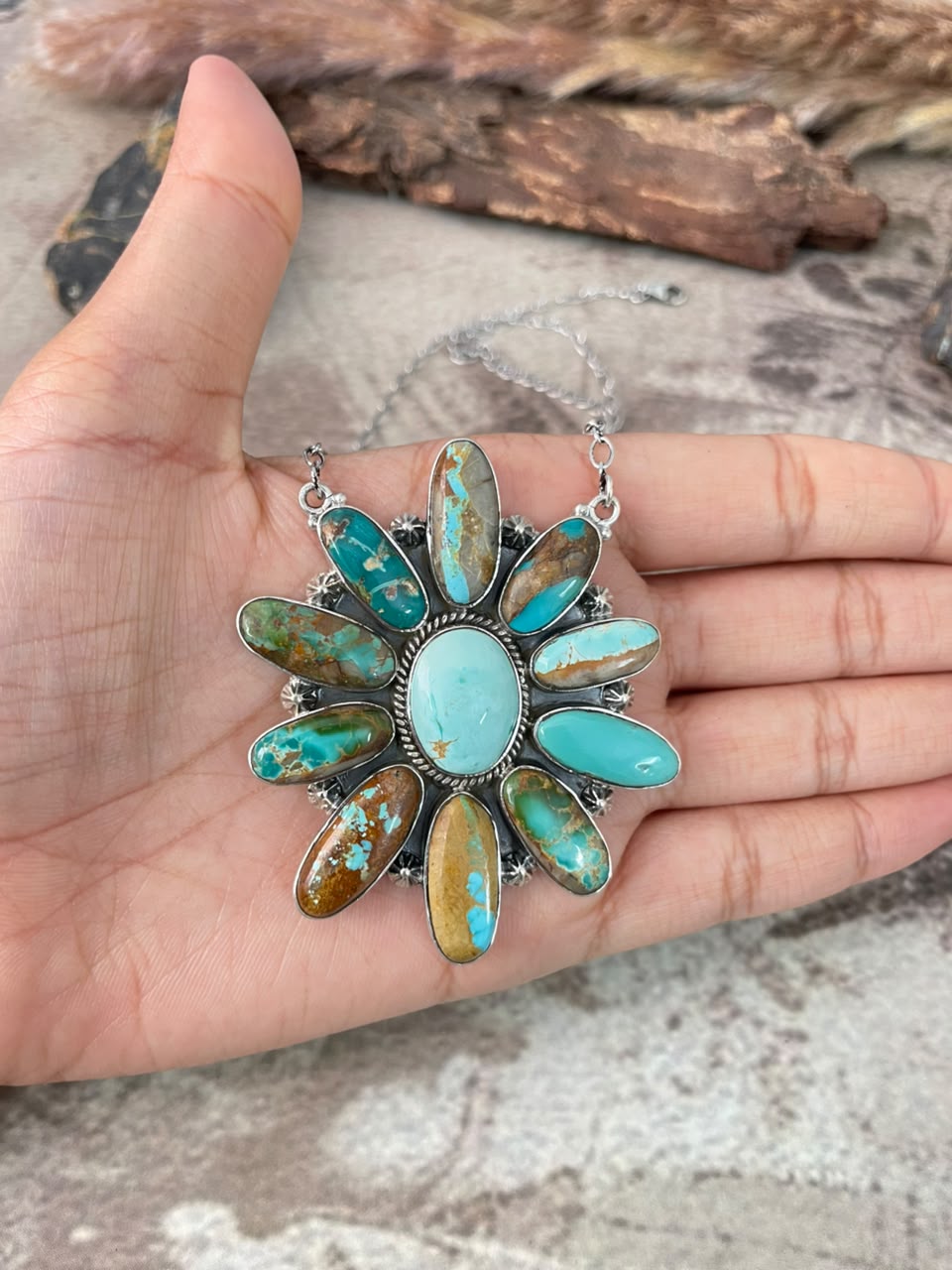 Handmade Sterling Silver Royston Turquoise Necklace Signed Nizhoni