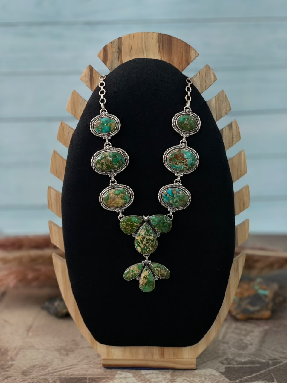 Handmade Sterling Silver Sonoran Mountain Turquoise Necklace Signed Nizhoni