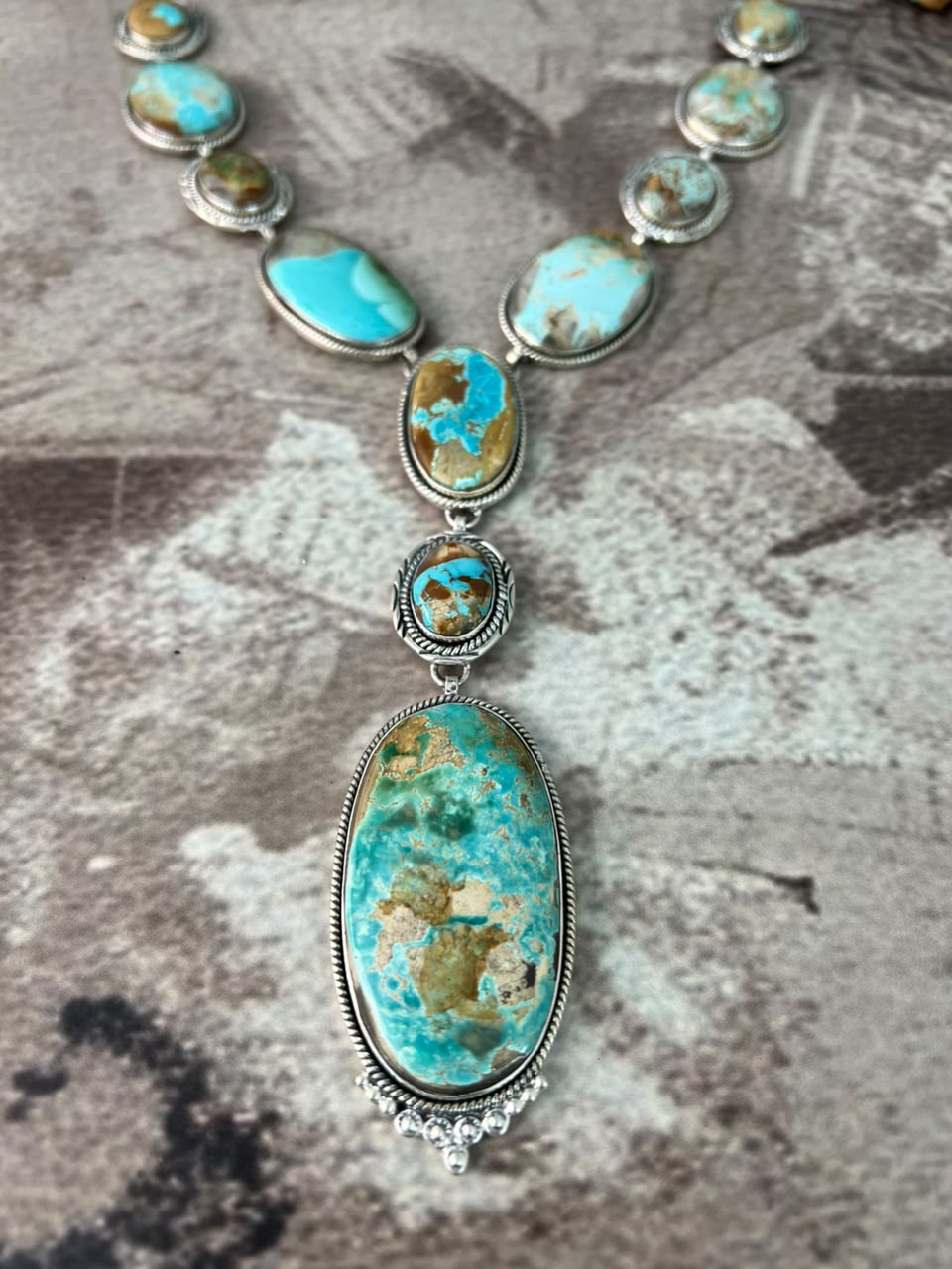 Handmade Sterling Silver Royston Turquoise Drop Necklace Signed Nizhoni
