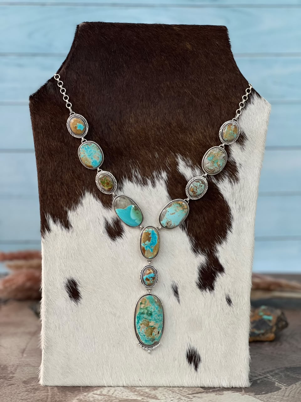 Handmade Sterling Silver Royston Turquoise Drop Necklace Signed Nizhoni