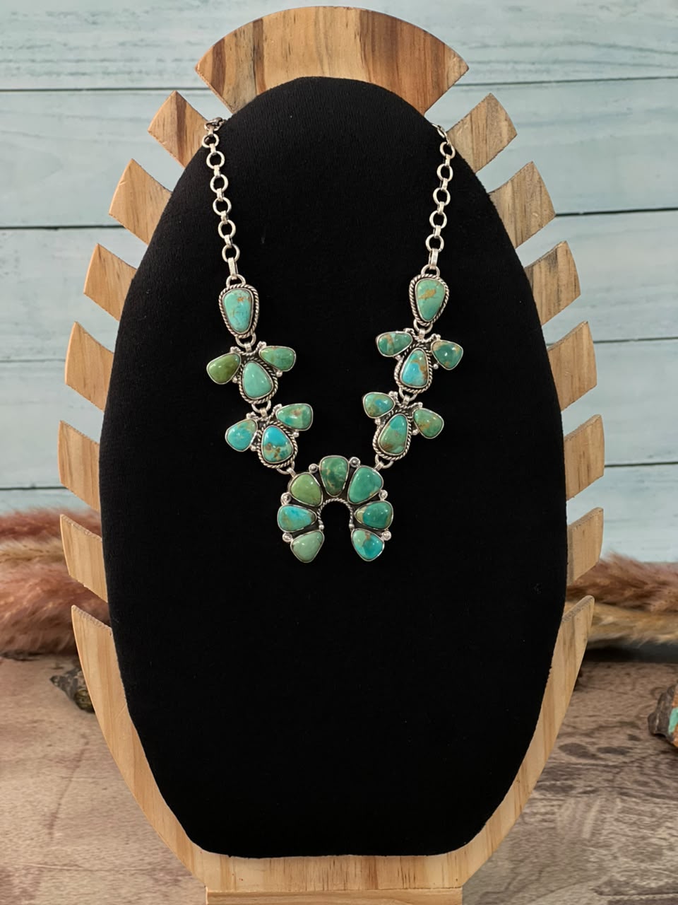 Handmade Sterling Silver Kingman Turquoise Naja Necklace Signed Nizhoni