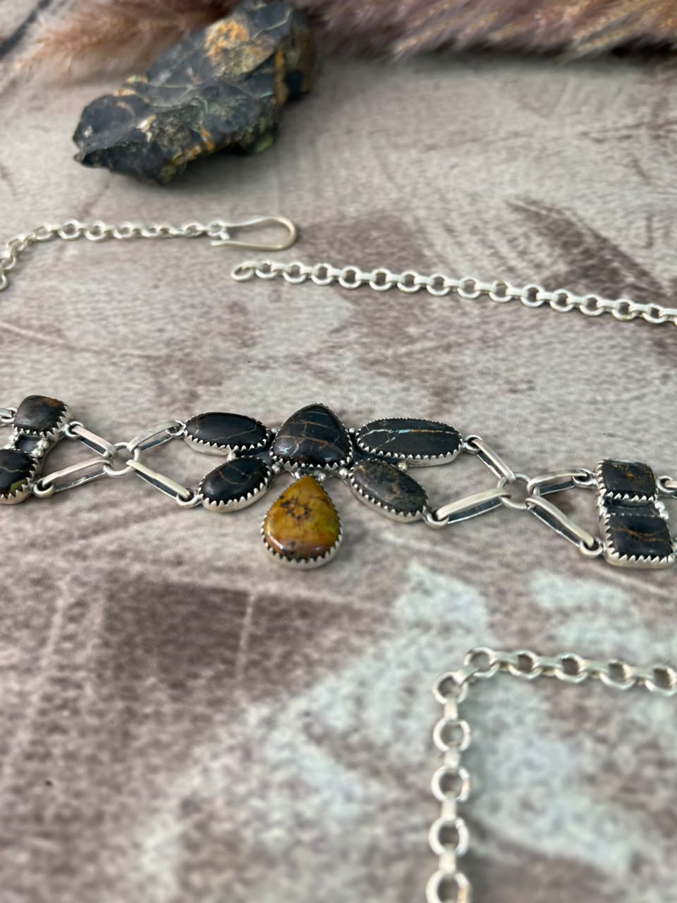 Handmade Sterling Silver Blackjack Turquoise Choker Necklace Signed Nizhoni