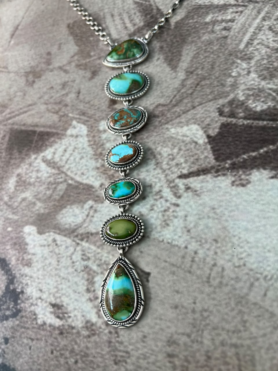 Handmade Sterling Silver Sonoran Mountain Turquoise Drop Necklace Signed Nizhoni