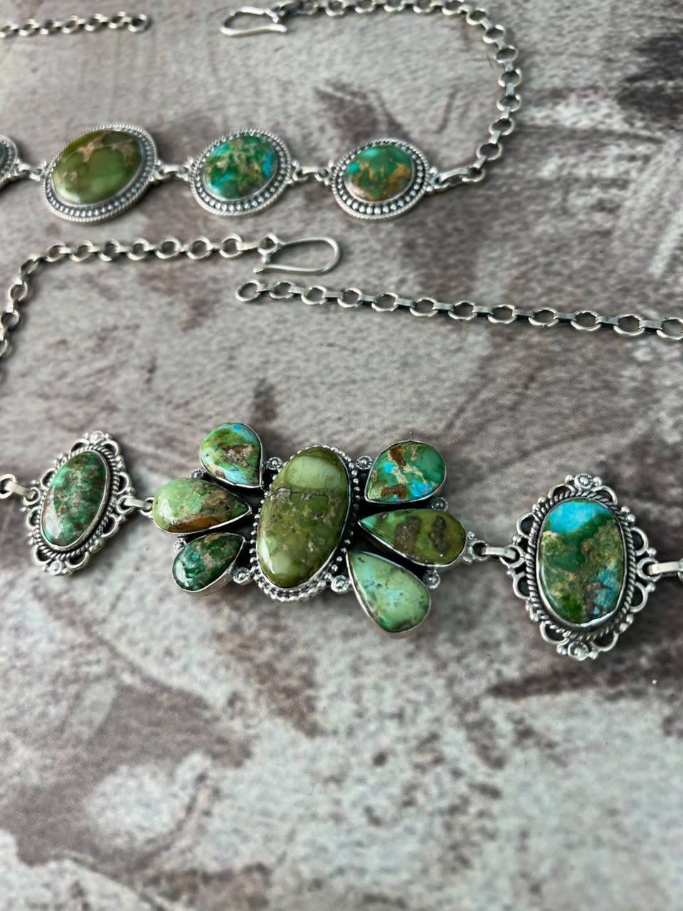 Handmade Sterling Silver Sonoran Mountain Turquoise Necklace Signed Nizhoni