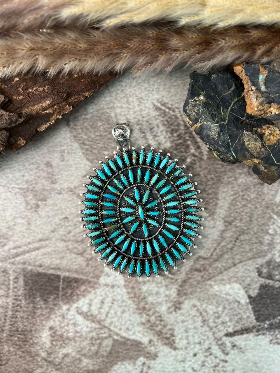 Handmade Sterling Silver Kingman Turquoise Pendant Signed Nizhoni