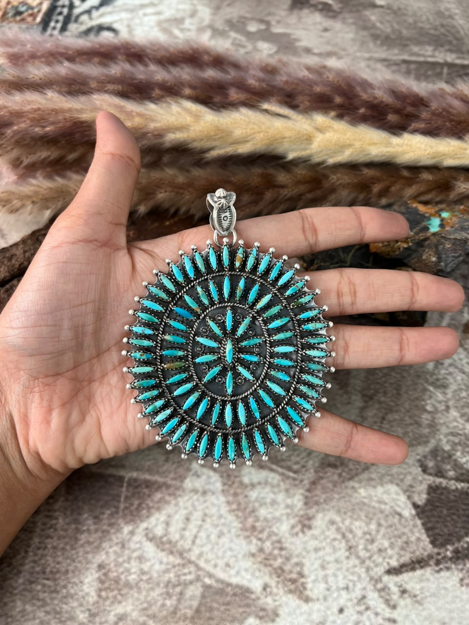 Handmade Sterling Silver Kingman Turquoise Pendant Signed Nizhoni