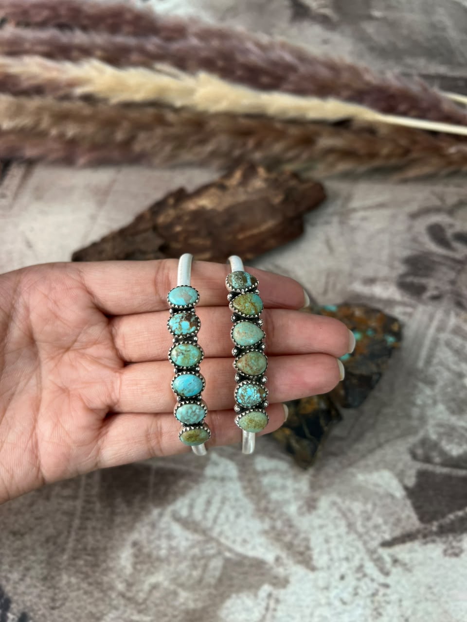 Handmade Sterling Silver Number 8 Turquoise Collection: Cuff Bracelet Signed Nizhoni