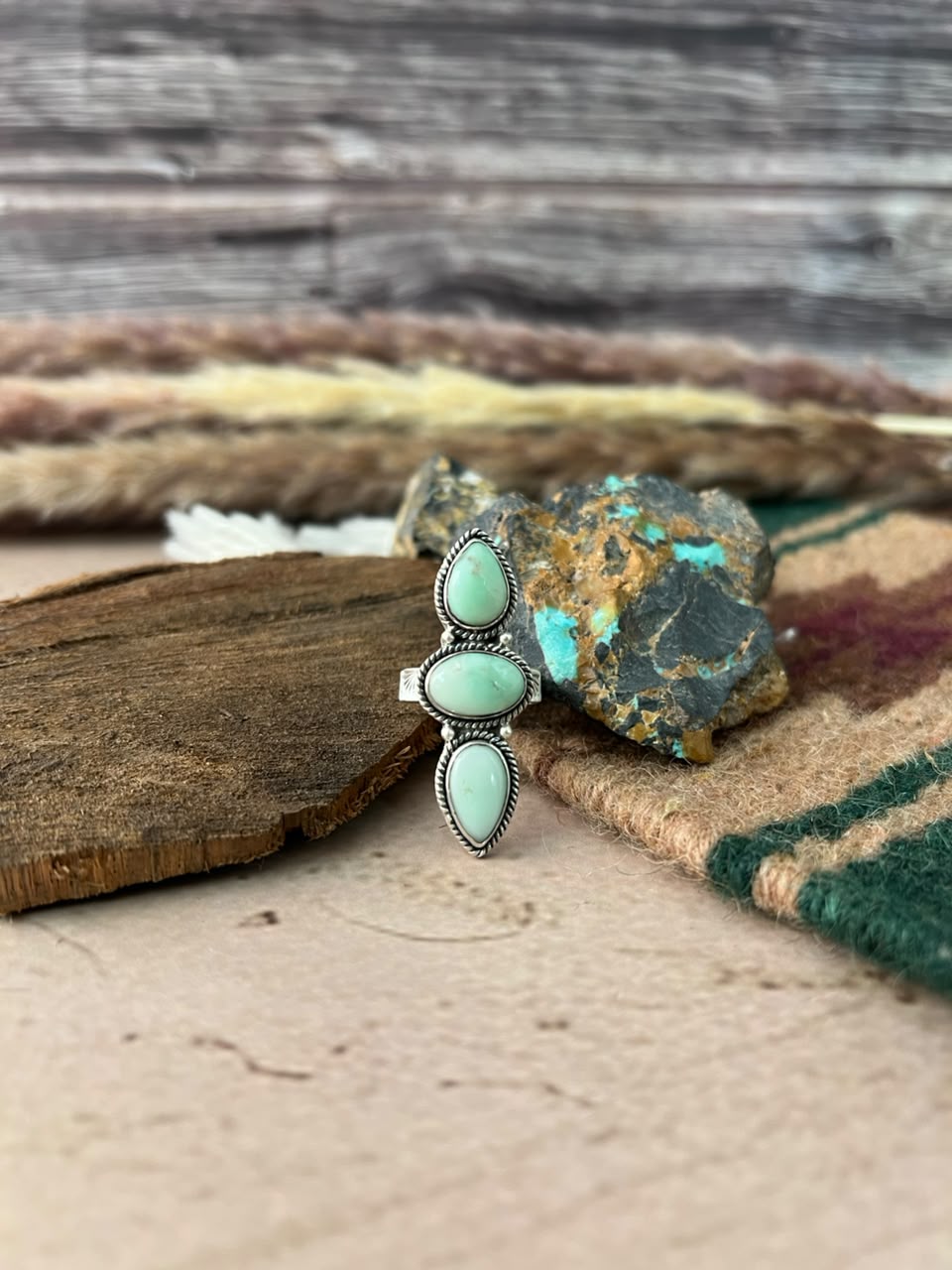 Handmade Sterling Silver Paloma Turquoise Adjustable Ring Signed Nizhoni