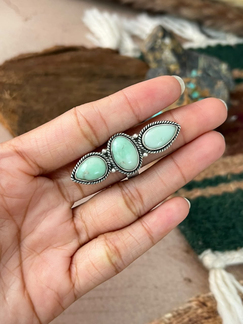 Handmade Sterling Silver Paloma Turquoise Adjustable Ring Signed Nizhoni