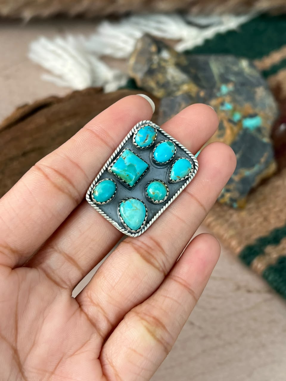 Handmade Sterling Silver Kingman Turquoise Adjustable Ring Signed Nizhoni