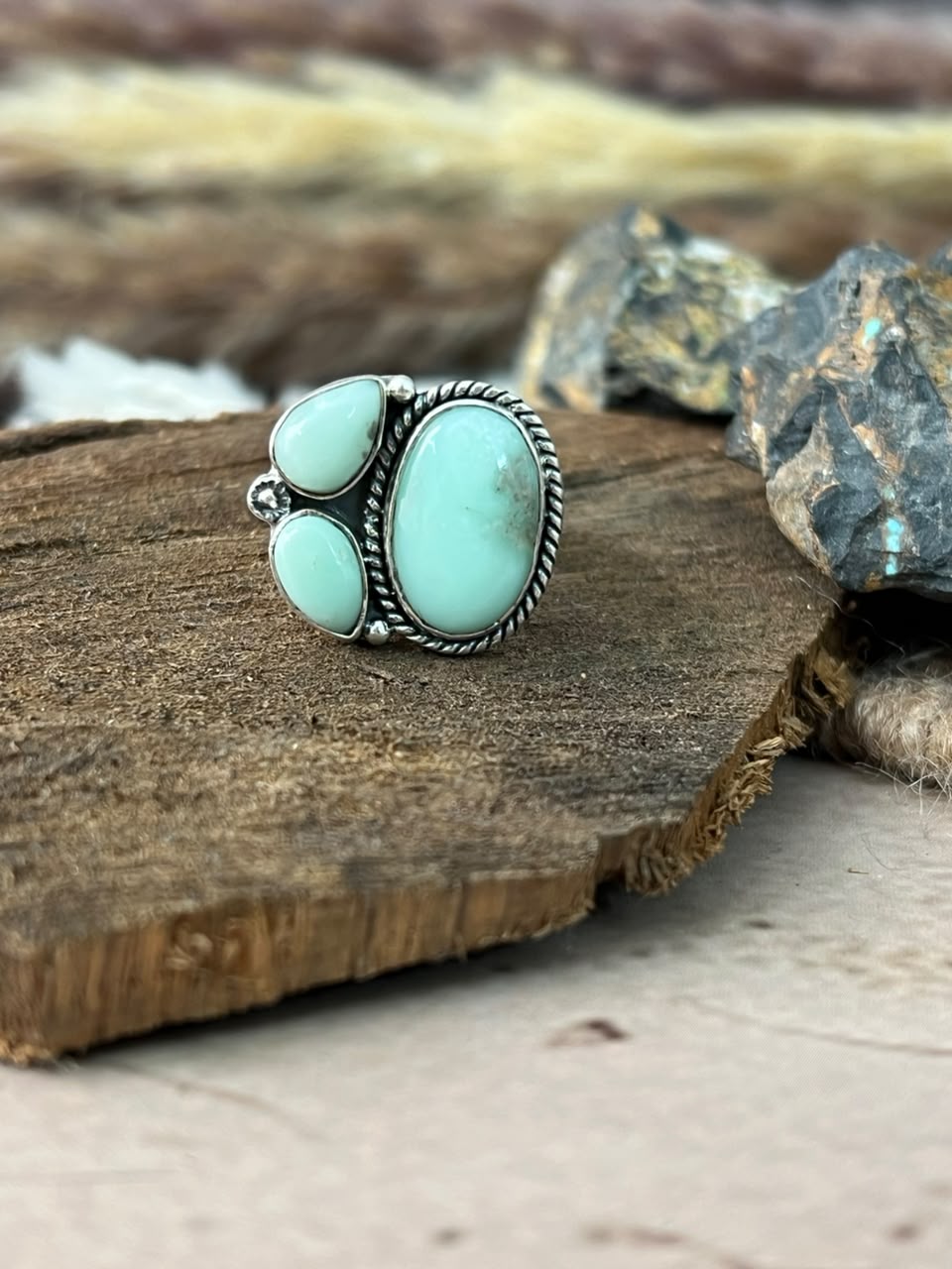 Handmade Sterling Silver Paloma Turquoise Adjustable Ring Signed Nizhoni