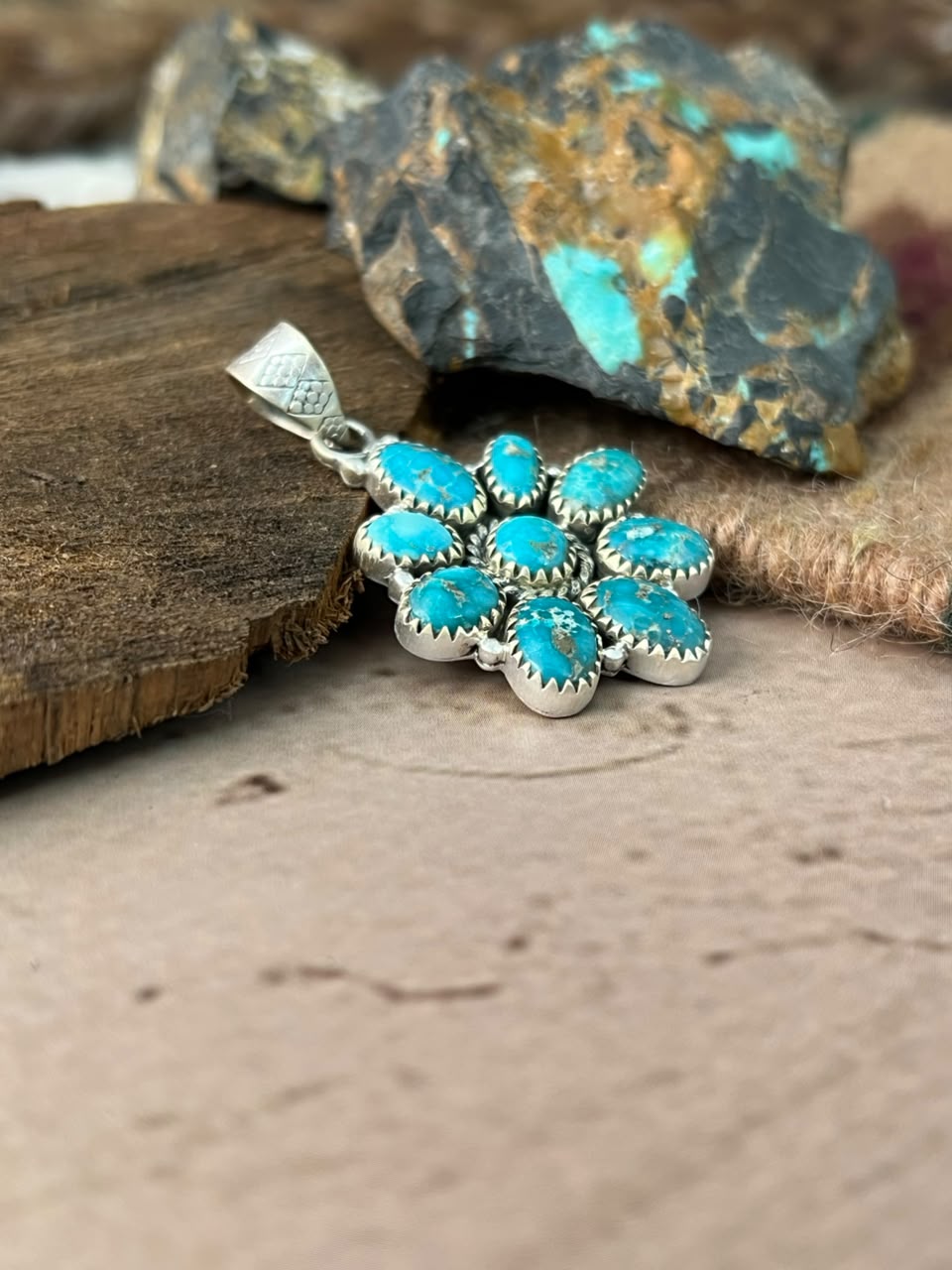 Handmade Sterling Silver White Water Turquoise Pendant Signed Nizhoni (8)