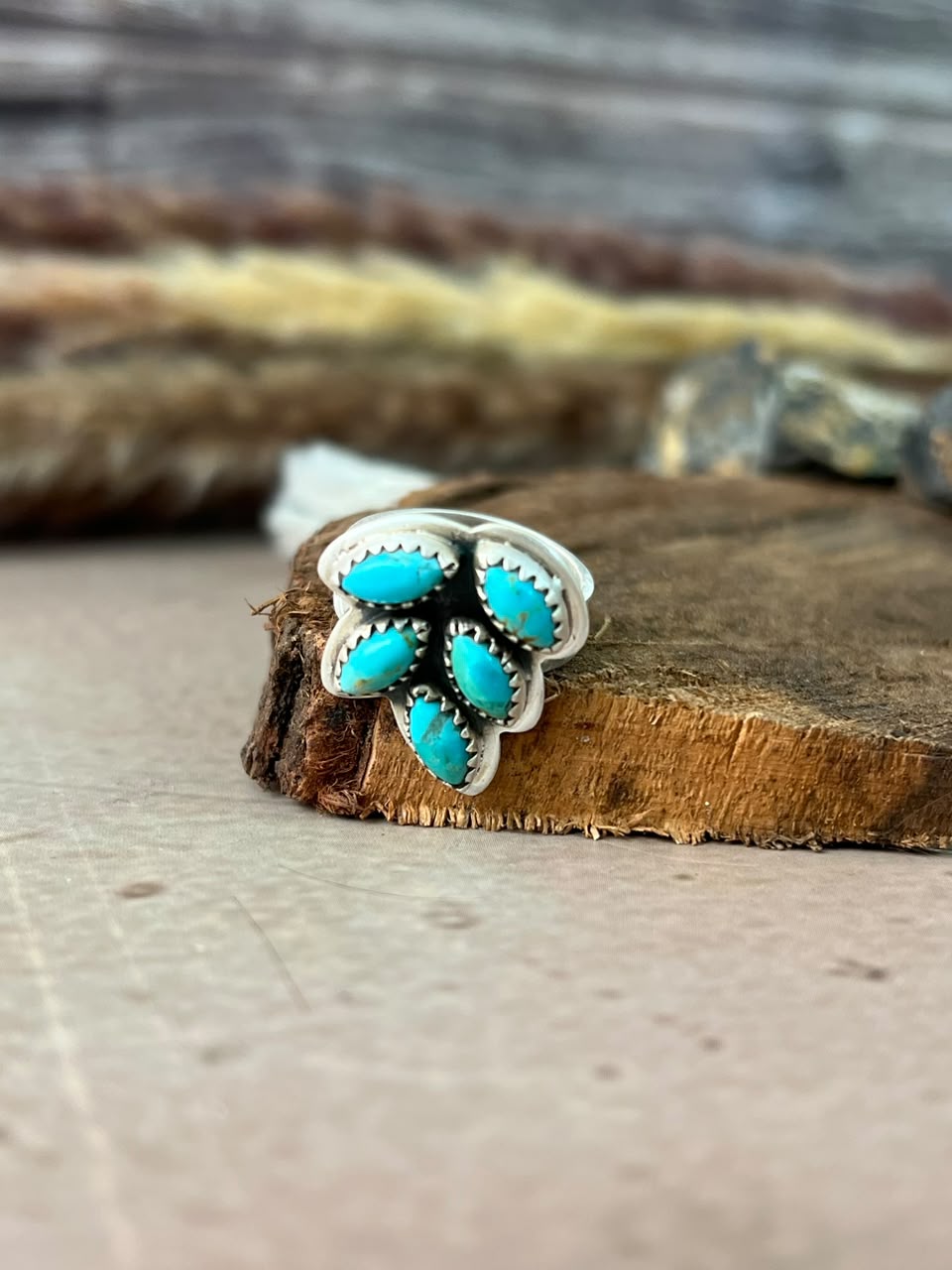 Handmade Sterling Silver Kingman Turquoise Adjustable Ring Signed Nizhoni