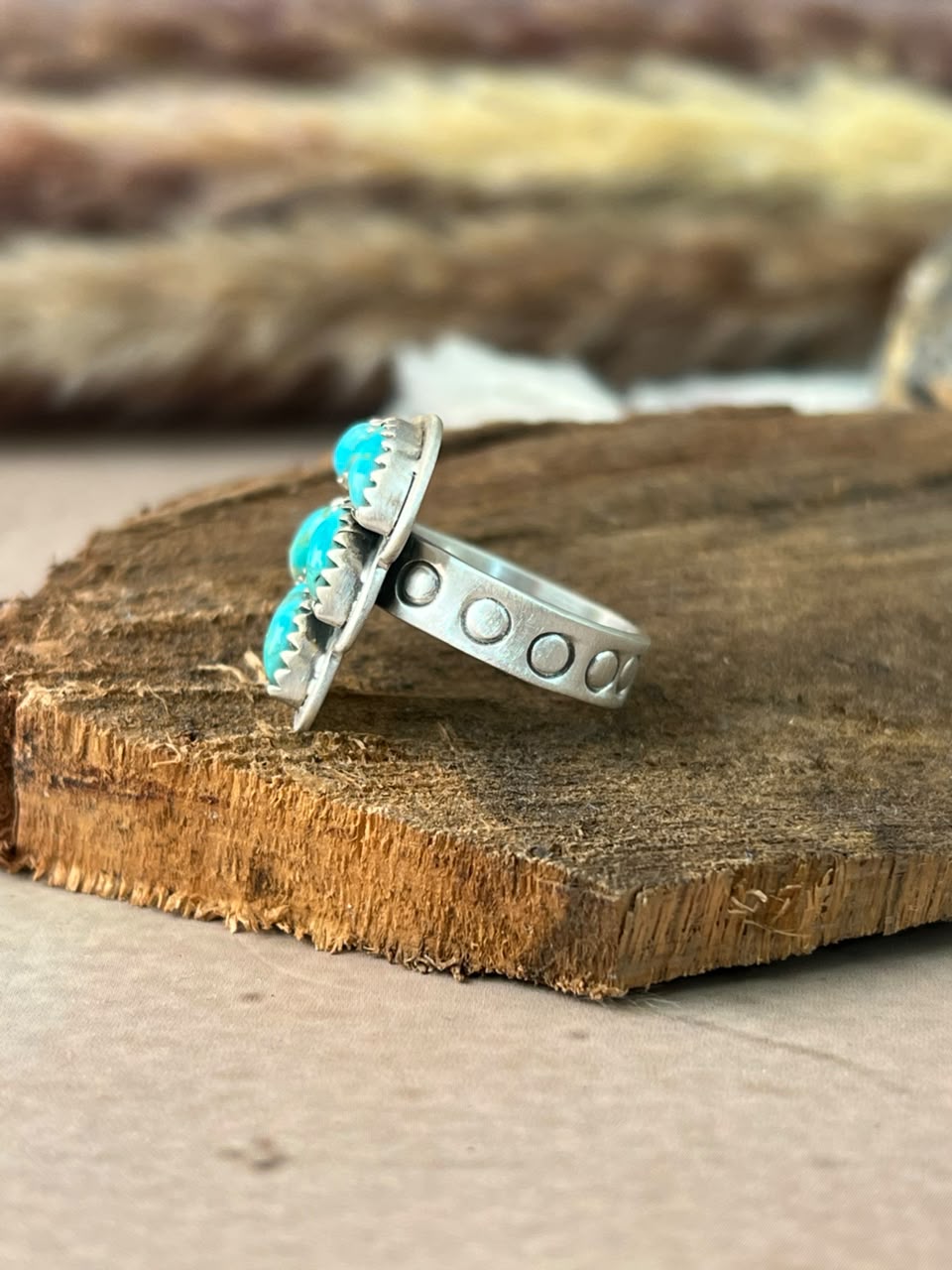 Handmade Sterling Silver Kingman Turquoise Adjustable Ring Signed Nizhoni