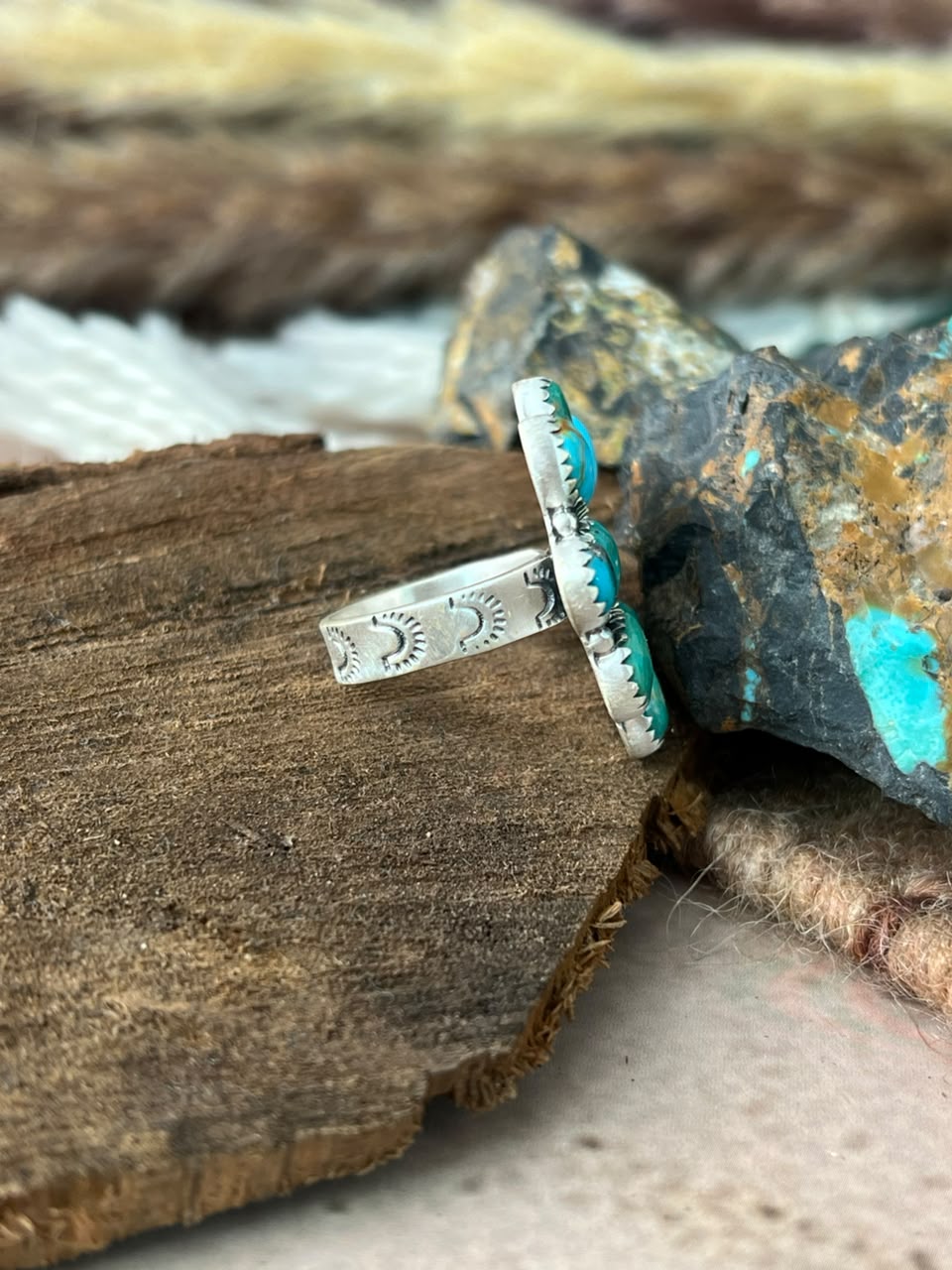 Handmade Sterling Silver Hachita Turquoise Adjustable Ring Signed Nizhoni