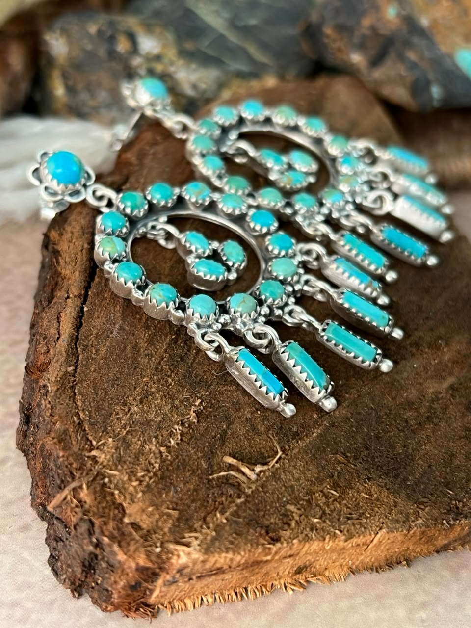 Handmade Sterling Silver Kingman Turquoise Post Dangle Earrings Signed Nizhoni