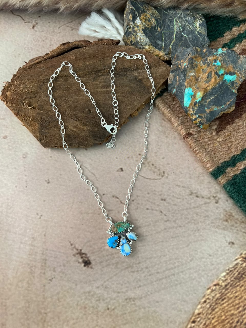 Handmade Sterling Silver Golden Hills with Sonoran Mountain Turquoise Necklace Signed Nizhoni