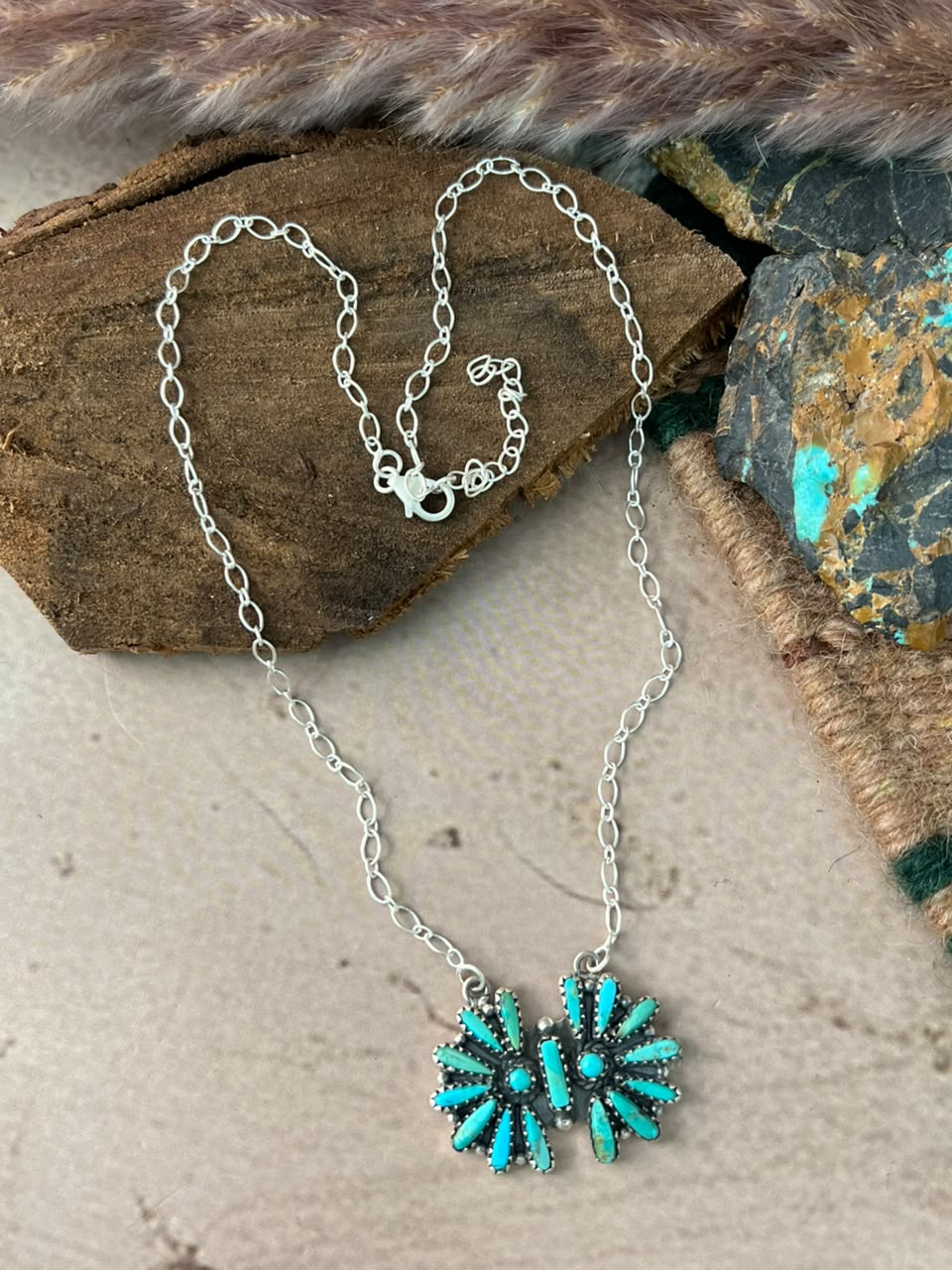 Handmade Sterling Silver Kingman Turquoise Necklace Signed Nizhoni