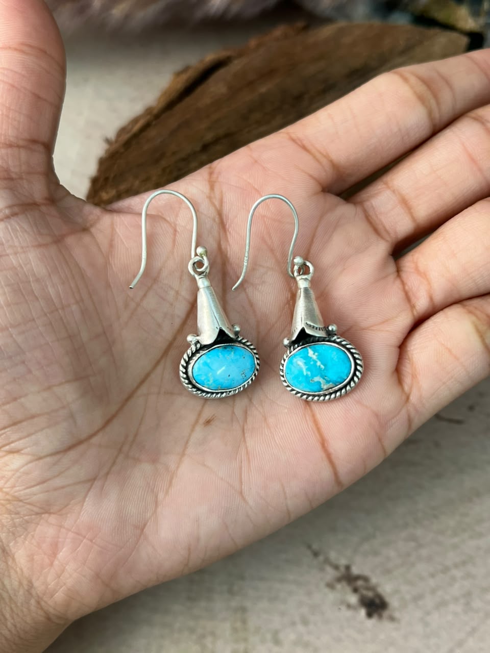 Handmade Sterling Silver White Water Turquoise Hook Dangle Earrings Signed Nizhoni