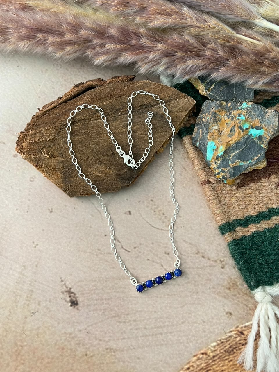 Handmade Sterling Silver Lapis Necklace Signed Nizhoni