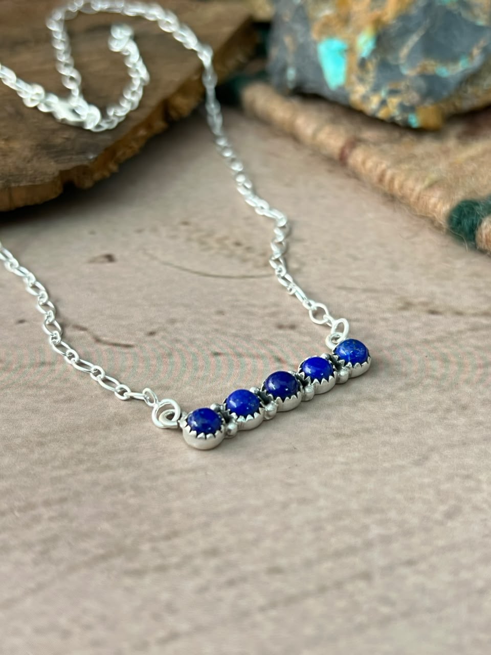 Handmade Sterling Silver Lapis Necklace Signed Nizhoni